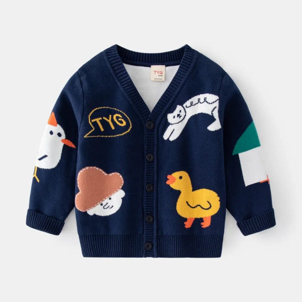 ONEAKIDS Baby & Toddler Outfits 18-24M / BLUE Playful Farm Animal Knit Boys' Cardigan
