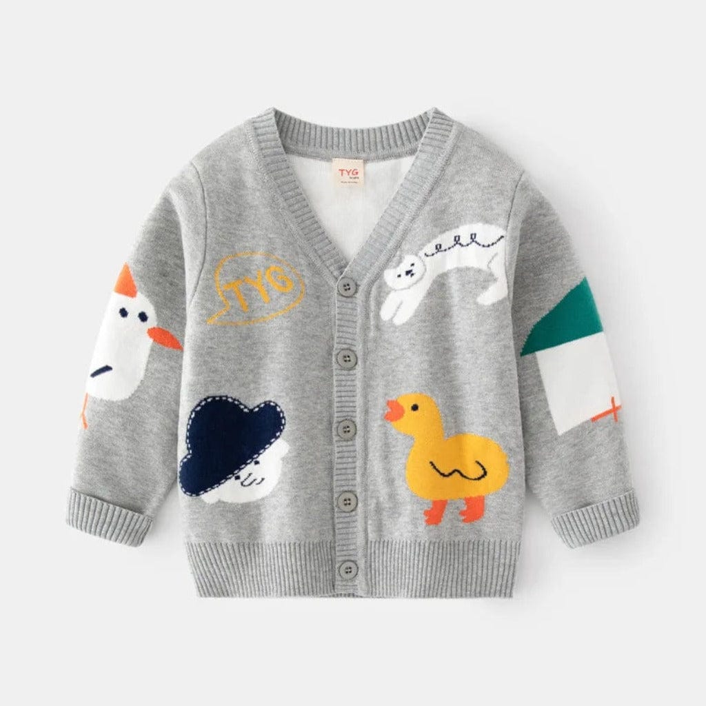 ONEAKIDS Baby & Toddler Outfits 18-24M / GRAY Playful Farm Animal Knit Boys' Cardigan