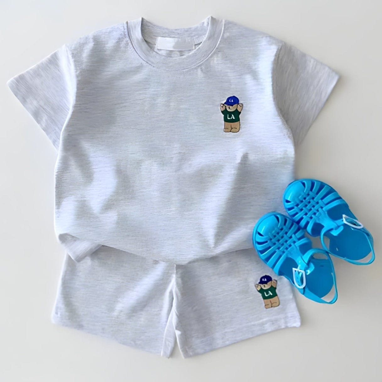 ONEAKIDS Baby & Toddler Outfits 6-12M / GRAY LA Bear Shorts & T-Shirt Unisex Matching Set