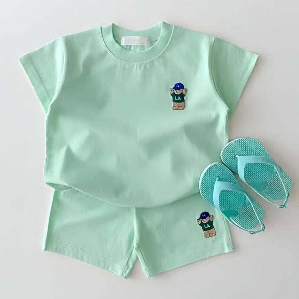 ONEAKIDS Baby & Toddler Outfits 6-12M / GREEN LA Bear Shorts & T-Shirt Unisex Matching Set