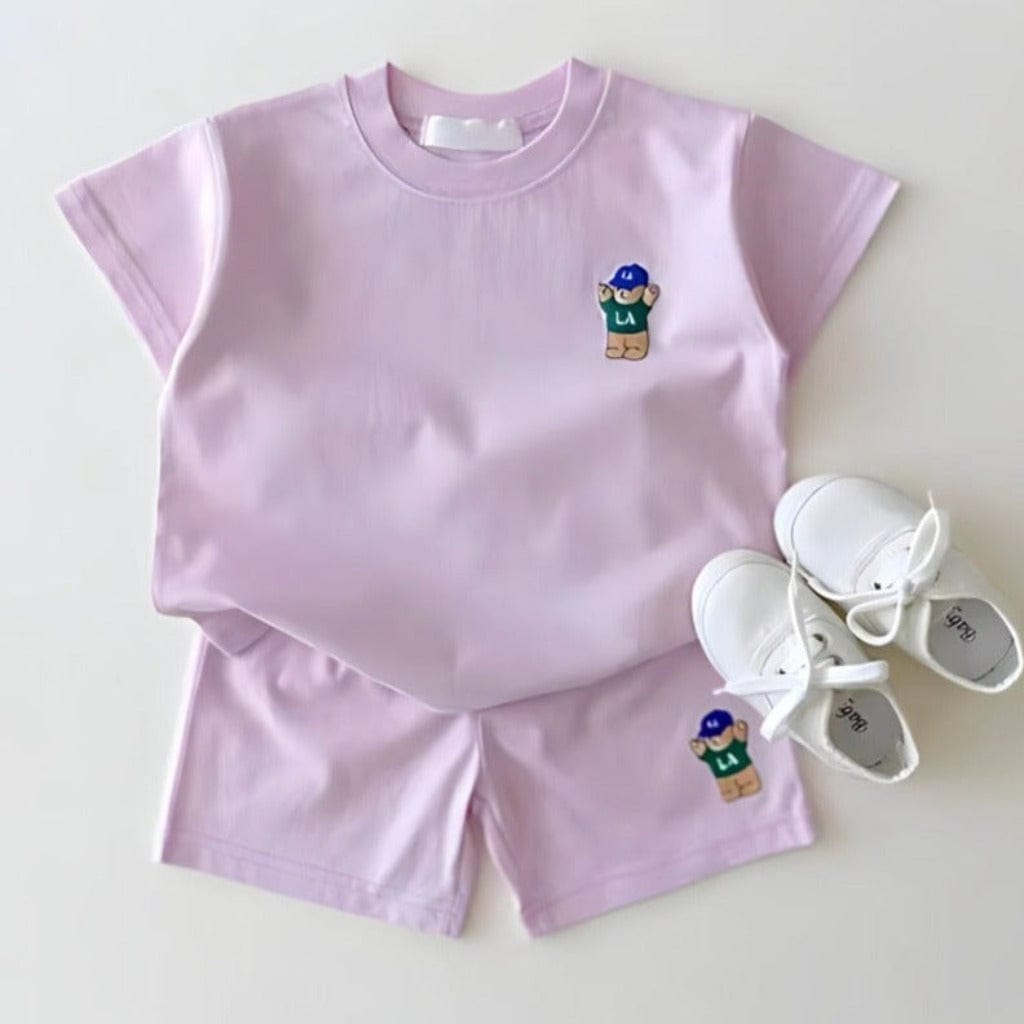 ONEAKIDS Baby & Toddler Outfits 6-12M / PURPLE LA Bear Shorts & T-Shirt Unisex Matching Set