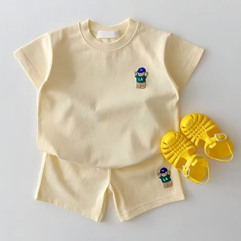 ONEAKIDS Baby & Toddler Outfits 6-12M / YELLOW LA Bear Shorts & T-Shirt Unisex Matching Set