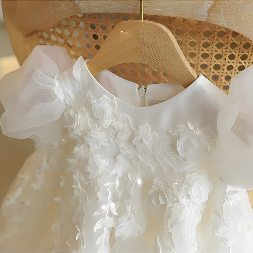 ONEAKIDS Baby & Toddler Outfits All White Tulle Flower Girl Dress with Ribbon Bow