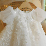 ONEAKIDS Baby & Toddler Outfits All White Tulle Flower Girl Dress with Ribbon Bow