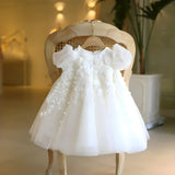 ONEAKIDS Baby & Toddler Outfits All White Tulle Flower Girl Dress with Ribbon Bow