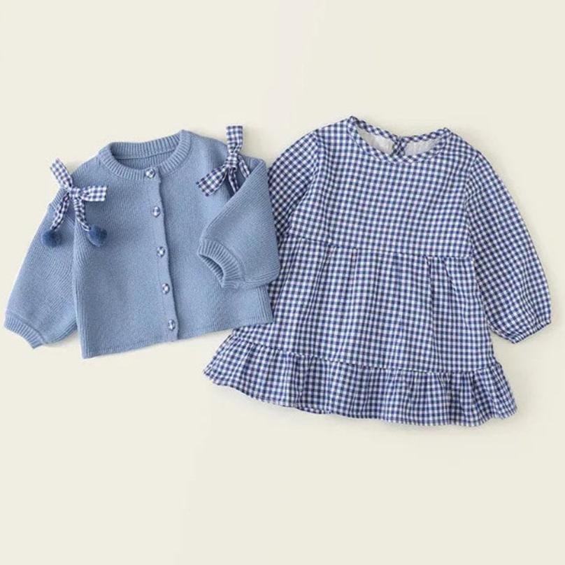 ONEAKIDS Baby & Toddler Outfits Baby Blue Cardigan and Dress Set