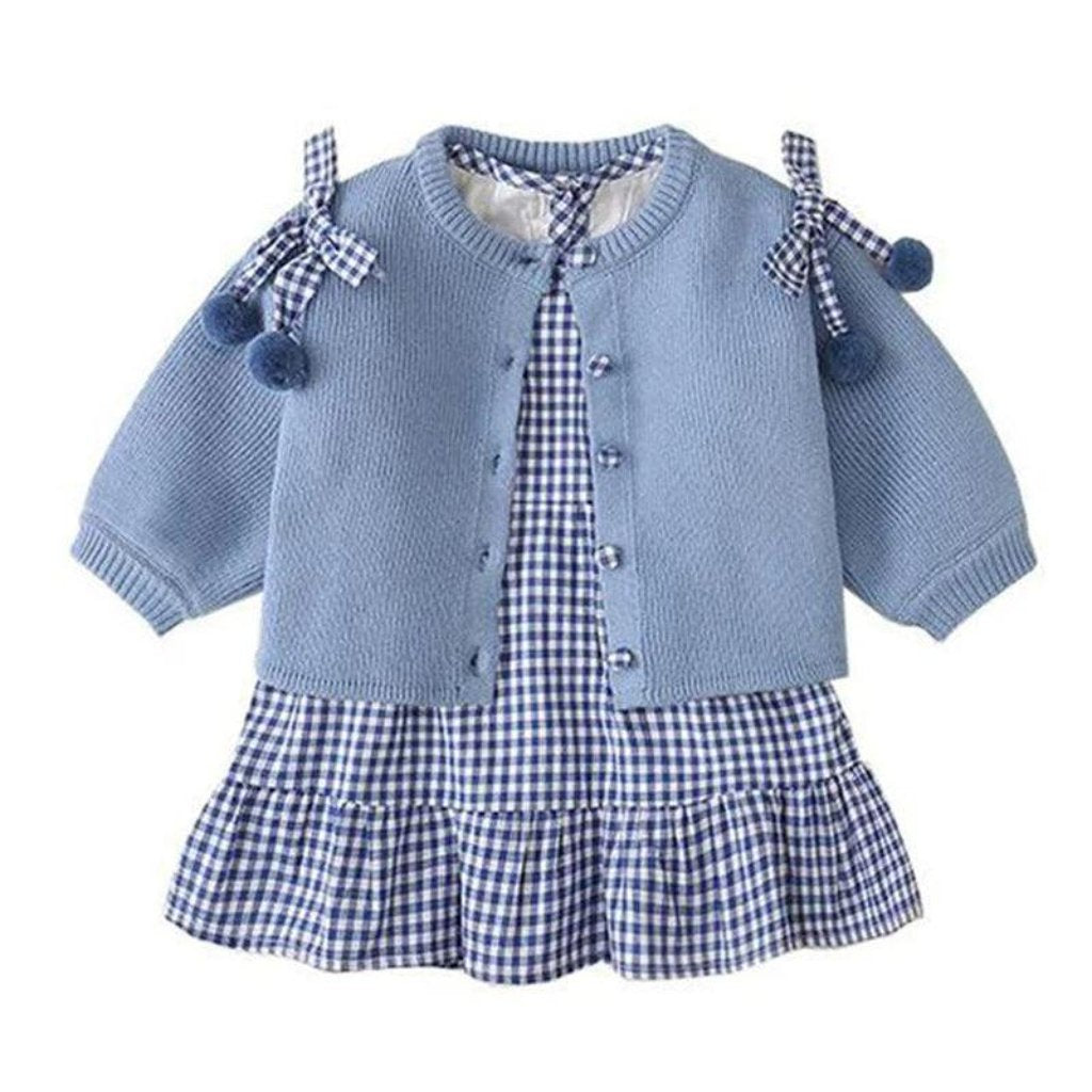 ONEAKIDS Baby & Toddler Outfits Baby Blue Cardigan and Dress Set