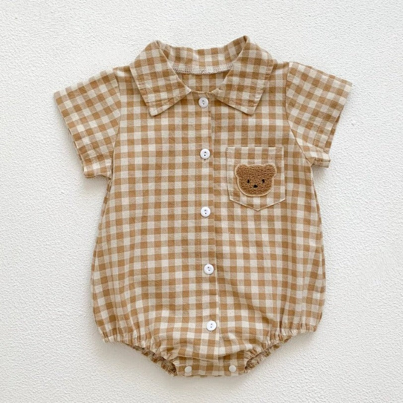 ONEAKIDS Baby & Toddler Outfits BEIGE / 0-3M Checkered Button Up Baby Unisex Romper