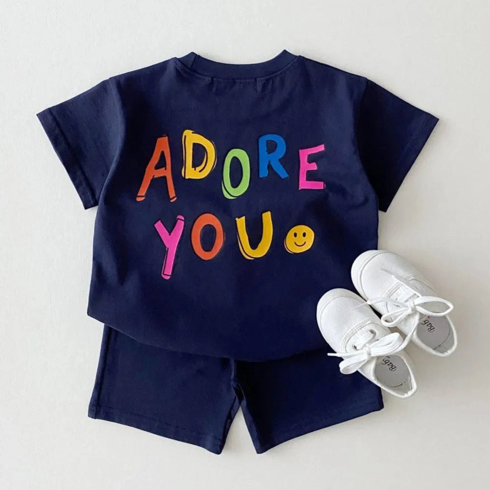ONEAKIDS Baby & Toddler Outfits BLUE / 12-18M Adore You Unisex Top & Shorts Set