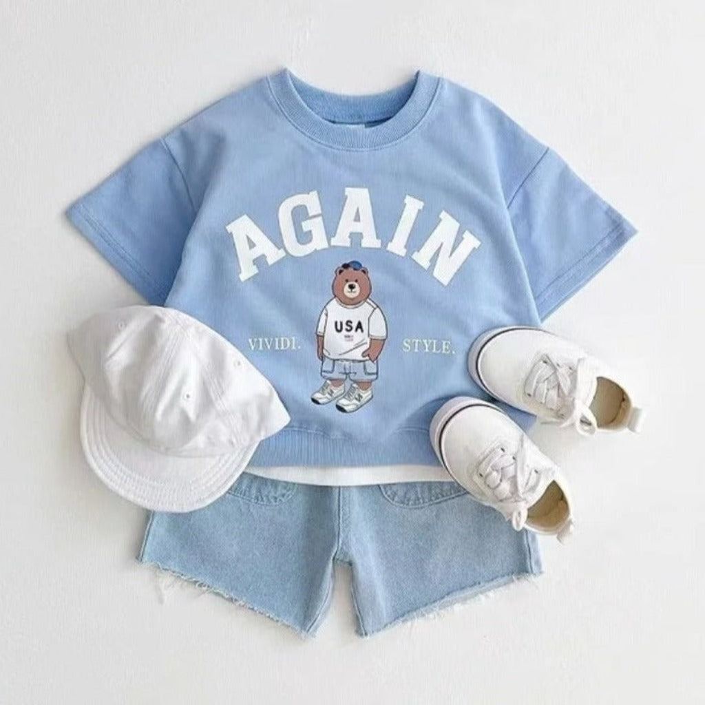 ONEAKIDS Baby & Toddler Outfits BLUE / 12-18M AGAIN Bear Unisex T-Shirt and Shorts Sets