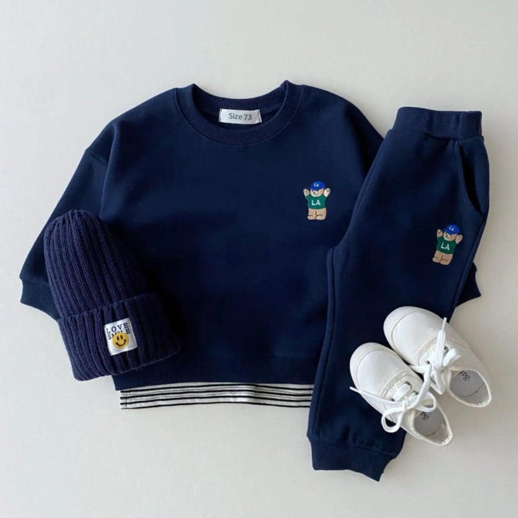 ONEAKIDS Baby & Toddler Outfits BLUE / 6-12M Baby Toddler Cute LA Bear Sweatshirt & Pants Set