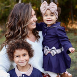 ONEAKIDS Baby & Toddler Outfits Bow Boho Dress Navy Blue