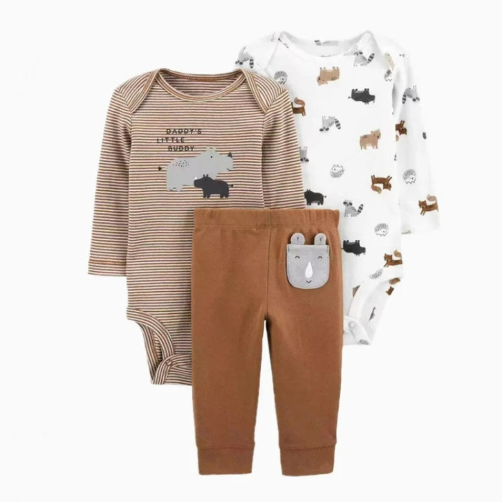 ONEAKIDS Baby & Toddler Outfits BROWN / 3-6M 3 Piece Unisex Animal Print Rompers