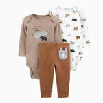 ONEAKIDS Baby & Toddler Outfits BROWN / 3-6M 3 Piece Unisex Animal Print Rompers