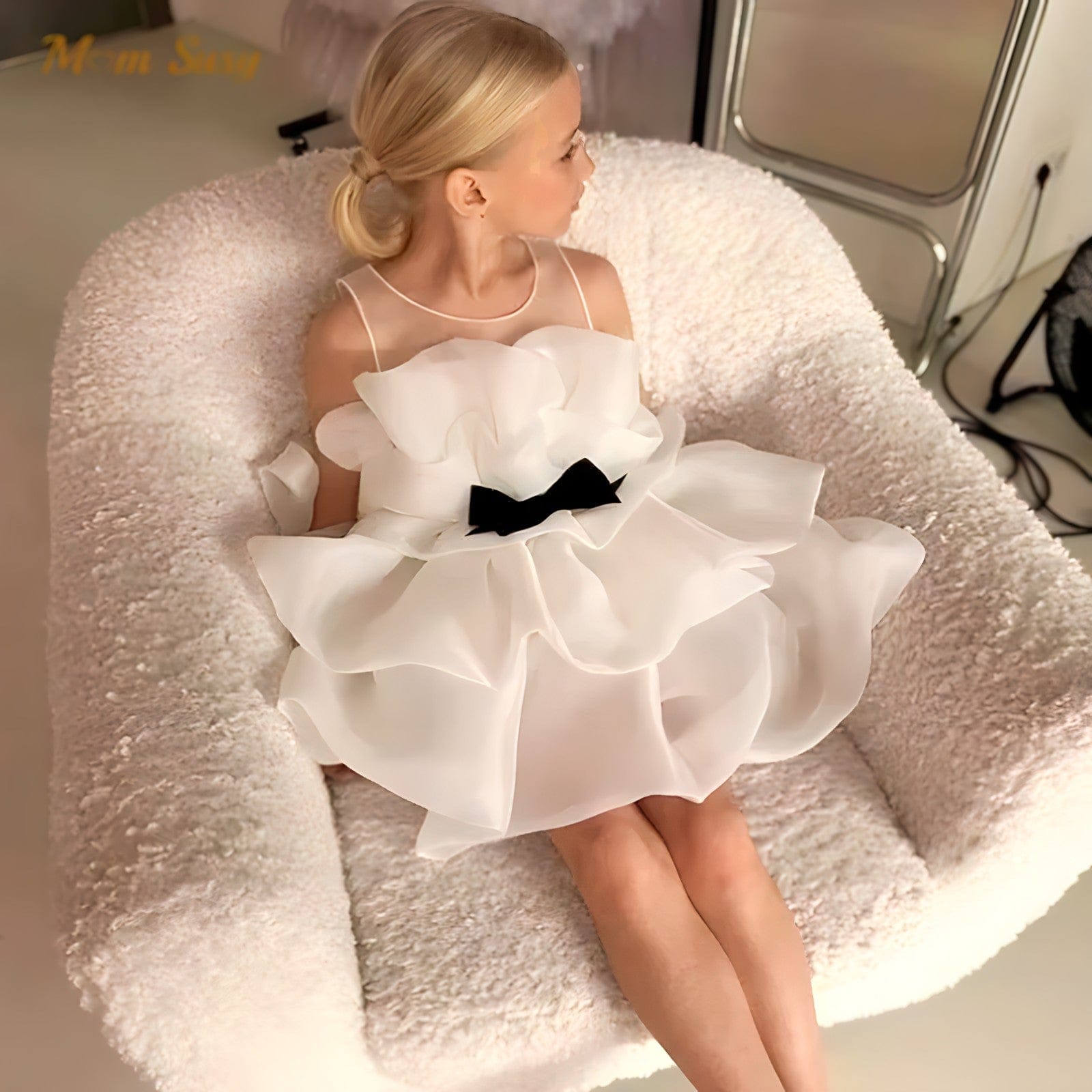 ONEAKIDS Baby & Toddler Outfits Champagne White Sleeveless Flower Girl Dress