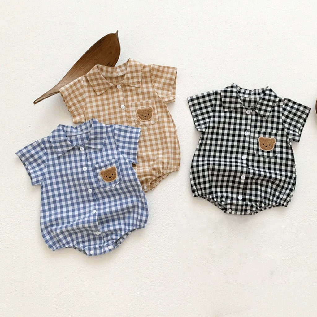 ONEAKIDS Baby & Toddler Outfits Checkered Button Up Baby Unisex Romper