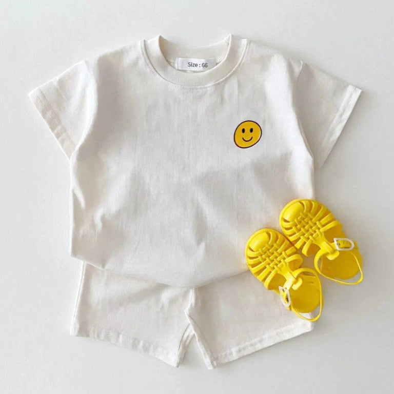 ONEAKIDS Baby & Toddler Outfits CREAM / 12-18M Unisex Smile Emoji Unisex Top & Shorts Set