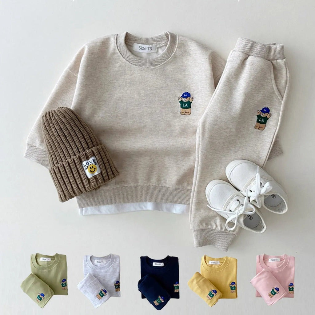 ONEAKIDS Baby & Toddler Outfits CREAM / 6-12M Baby Toddler Cute LA Bear Sweatshirt & Pants Set