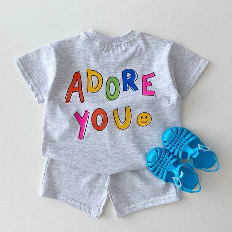 ONEAKIDS Baby & Toddler Outfits GRAY / 12-18M Adore You Unisex Top & Shorts Set