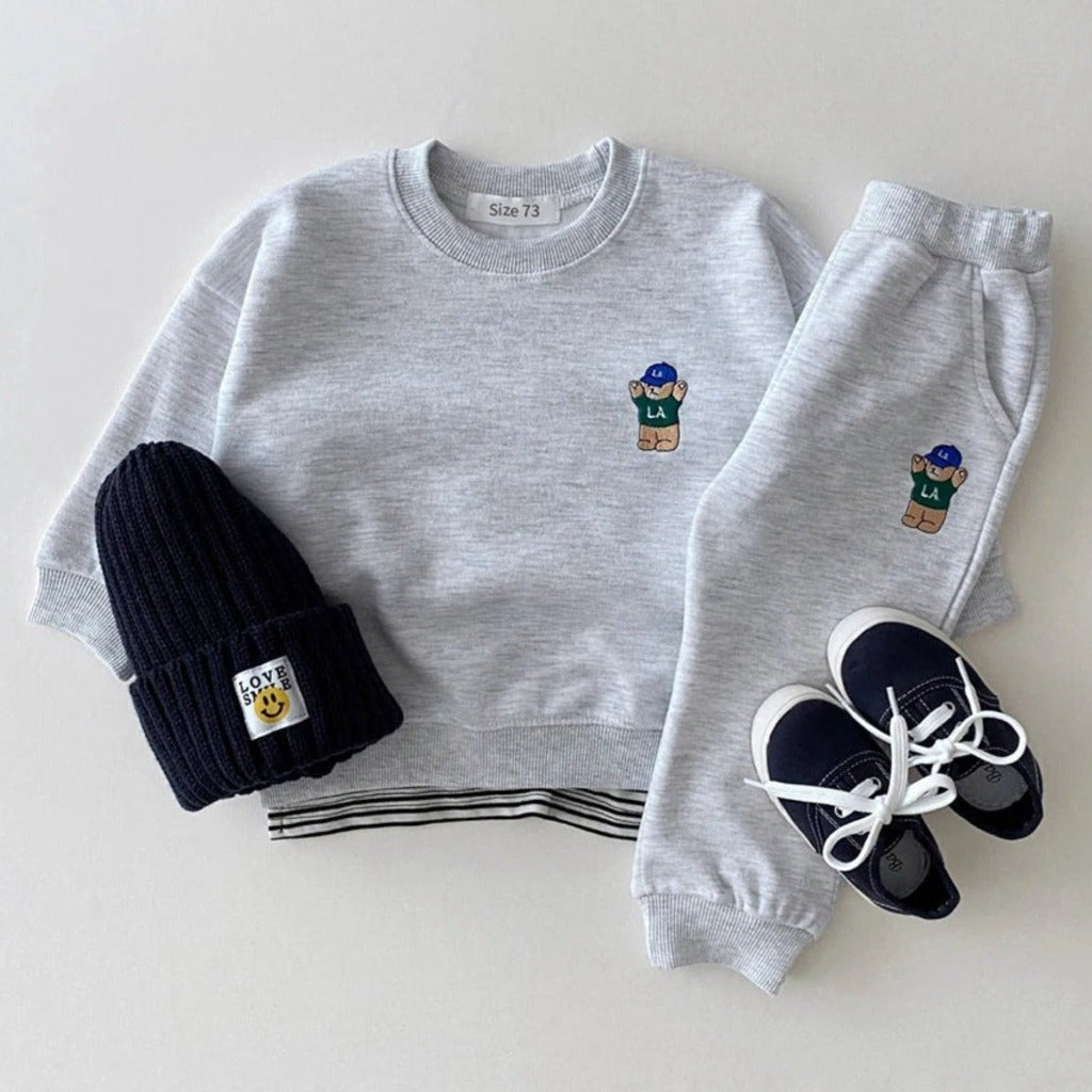 ONEAKIDS Baby & Toddler Outfits GRAY / 6-12M Baby Toddler Cute LA Bear Sweatshirt & Pants Set
