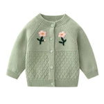ONEAKIDS Baby & Toddler Outfits GREEN / 12-18M Baby Girls Flower Embroidered Knit Cotton Cardigan