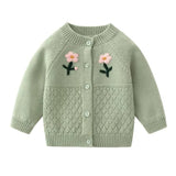 ONEAKIDS Baby & Toddler Outfits GREEN / 12-18M Baby Girls Flower Embroidered Knit Cotton Cardigan