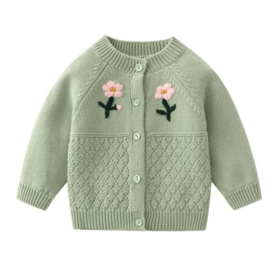 ONEAKIDS Baby & Toddler Outfits GREEN / 12-18M Baby Girls Flower Embroidered Knit Cotton Cardigan