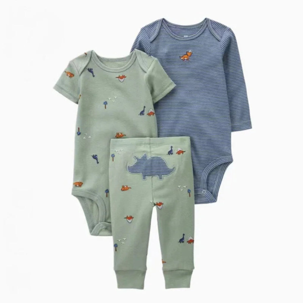 ONEAKIDS Baby & Toddler Outfits GREEN / 3-6M 3 Piece Unisex Animal Print Rompers