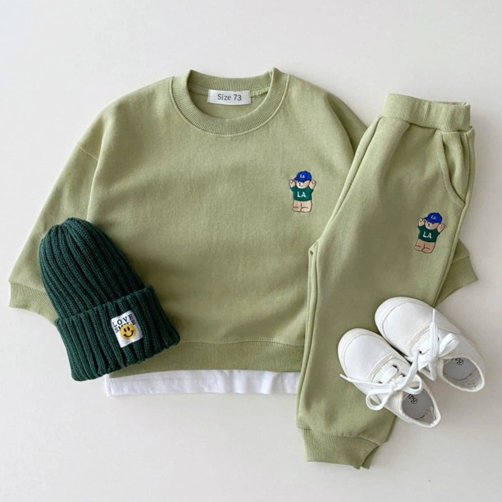 ONEAKIDS Baby & Toddler Outfits GREEN / 6-12M Baby Toddler Cute LA Bear Sweatshirt & Pants Set