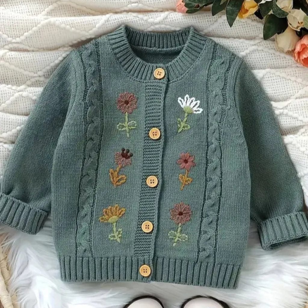 ONEAKIDS Baby & Toddler Outfits Green Floral Embroidered Cardigan