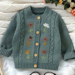 ONEAKIDS Baby & Toddler Outfits Green Floral Embroidered Cardigan