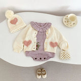 ONEAKIDS Baby & Toddler Outfits Heart Patch Knit Cardigan with Hat
