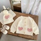 ONEAKIDS Baby & Toddler Outfits Heart Patch Knit Cardigan with Hat