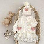 ONEAKIDS Baby & Toddler Outfits Heart Patch Knit Cardigan with Hat