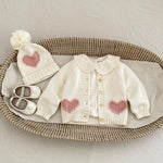 ONEAKIDS Baby & Toddler Outfits Heart Patch Knit Cardigan with Hat