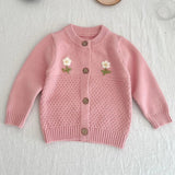 ONEAKIDS Baby & Toddler Outfits PINK / 12-18M Baby Girls Flower Embroidered Knit Cotton Cardigan