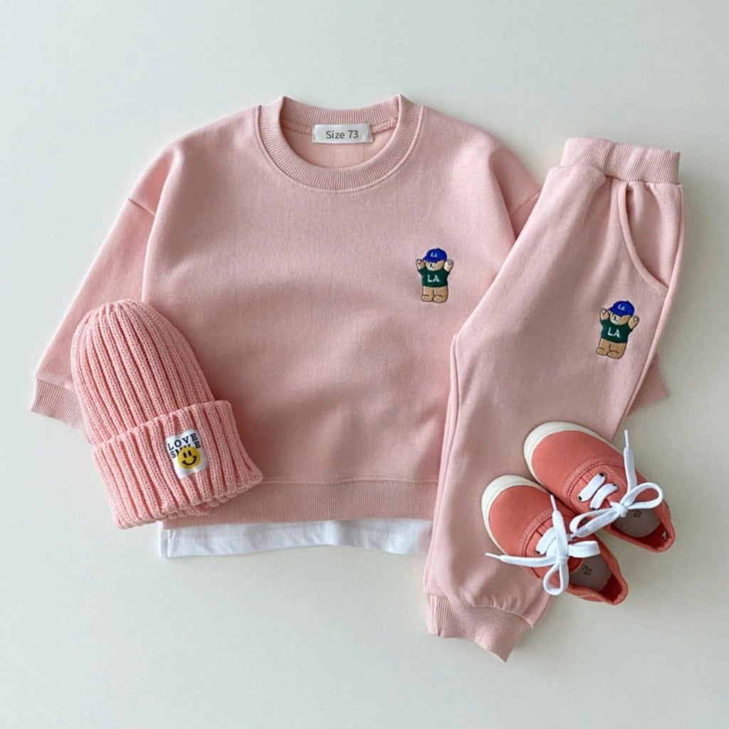 ONEAKIDS Baby & Toddler Outfits PINK / 6-12M Baby Toddler Cute LA Bear Sweatshirt & Pants Set