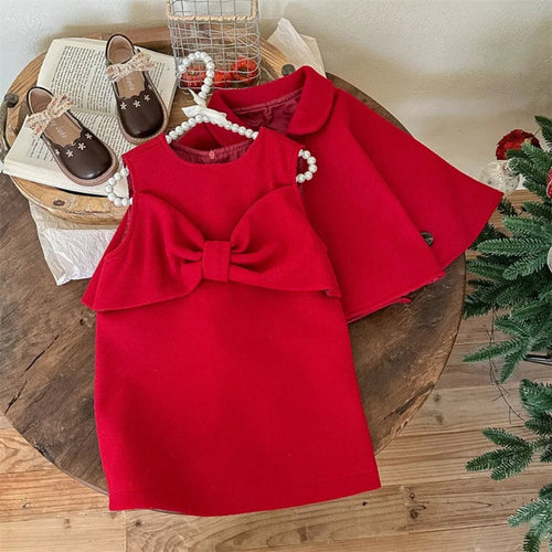 ONEAKIDS Baby & Toddler Outfits Red Little Girls' Holiday Dress & Poncho Set