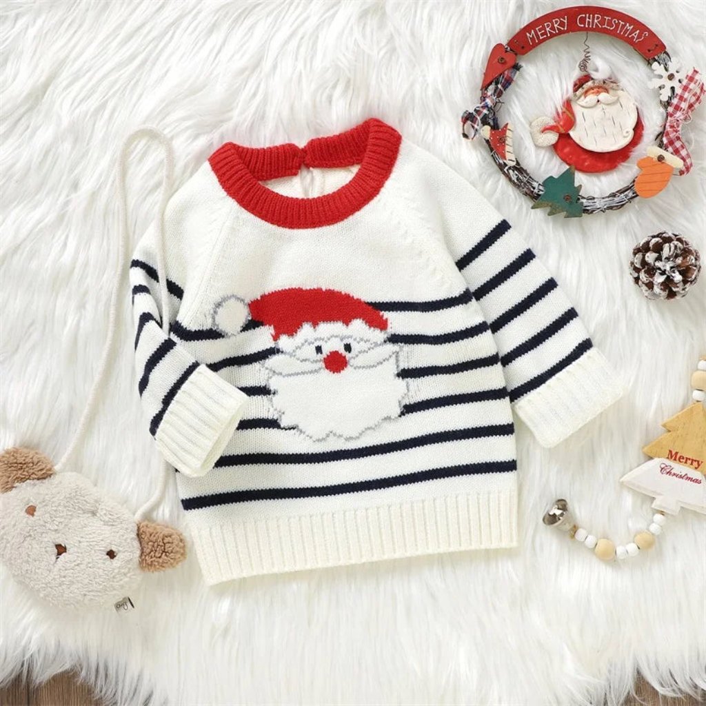 ONEAKIDS Baby & Toddler Outfits Winter Crewneck Santa Embroidery Pullover Knitwear