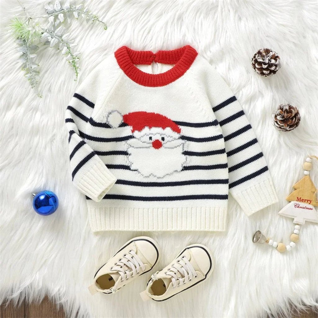 ONEAKIDS Baby & Toddler Outfits Winter Crewneck Santa Embroidery Pullover Knitwear