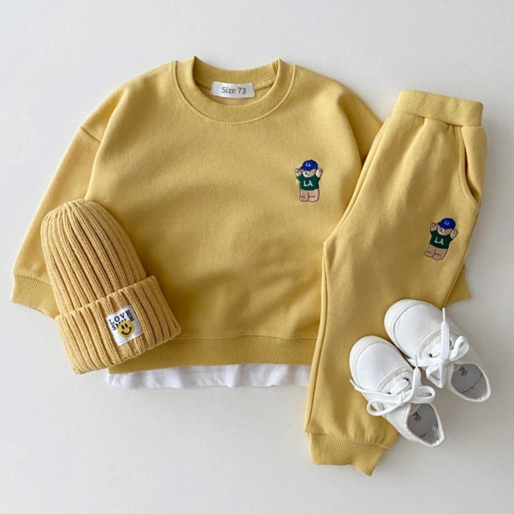ONEAKIDS Baby & Toddler Outfits YELLOW / 6-12M Baby Toddler Cute LA Bear Sweatshirt & Pants Set