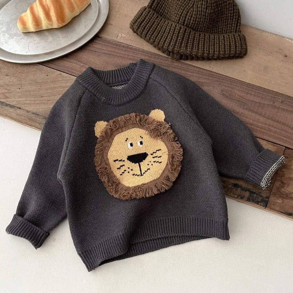 ONEAKIDS Baby & Toddler Tops 0-3M / GRAY Unisex Lion Knit Cotton Sweater
