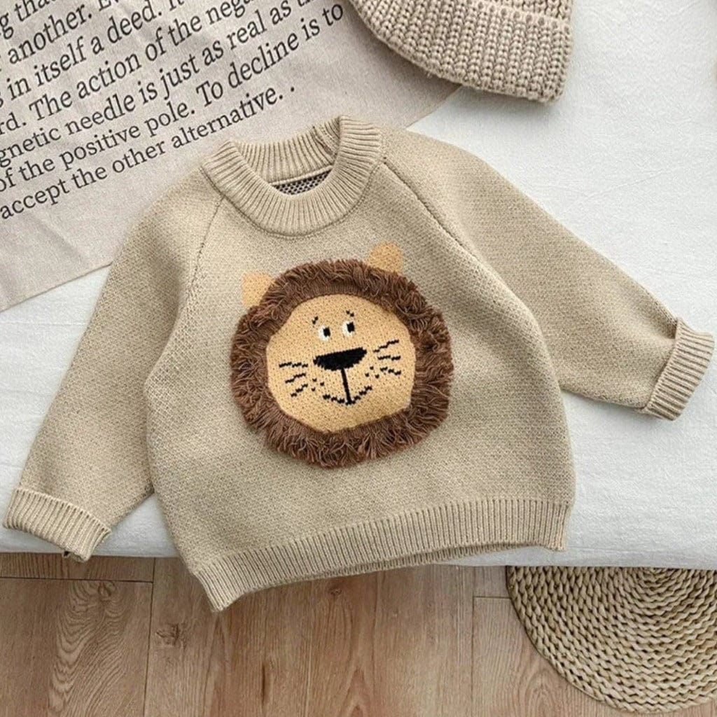 ONEAKIDS Baby & Toddler Tops 0-3M / KHAKI Unisex Lion Knit Cotton Sweater
