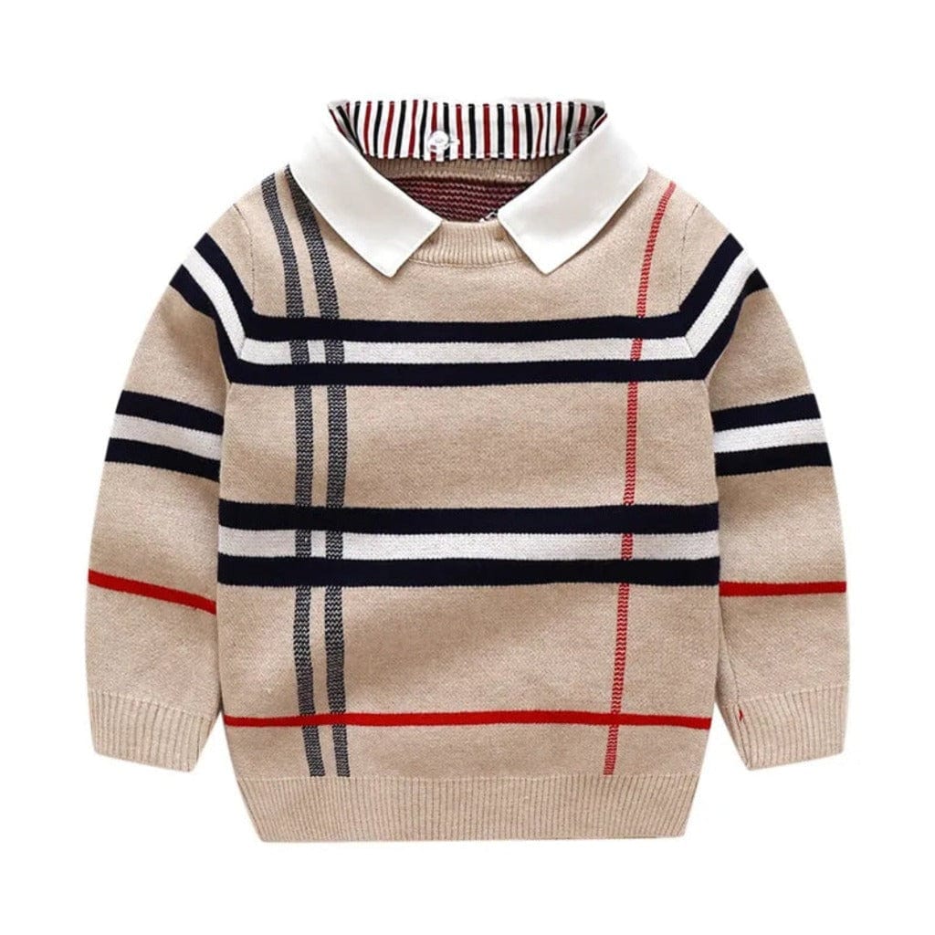ONEAKIDS Baby & Toddler tops 2T / BEIGE Boy's Plaid Sweater with Removable Collar