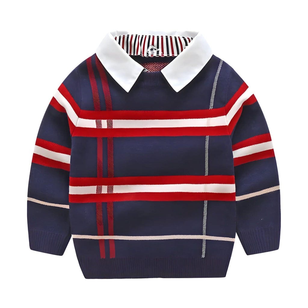 ONEAKIDS Baby & Toddler tops 2T / BLUE Boy's Plaid Sweater with Removable Collar