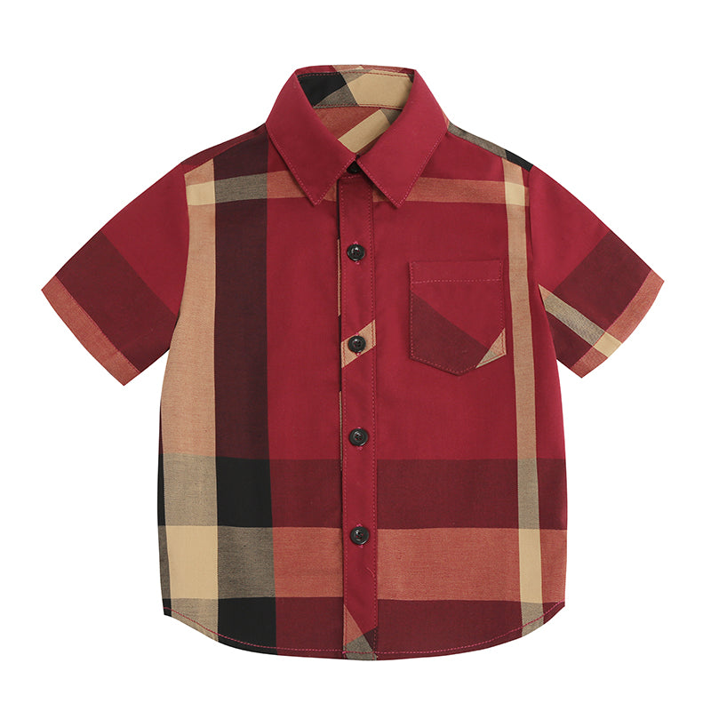 ONEAKIDS Baby & Toddler Tops RED / 3T Boys' Short Sleeve Classic Plaid Shirt