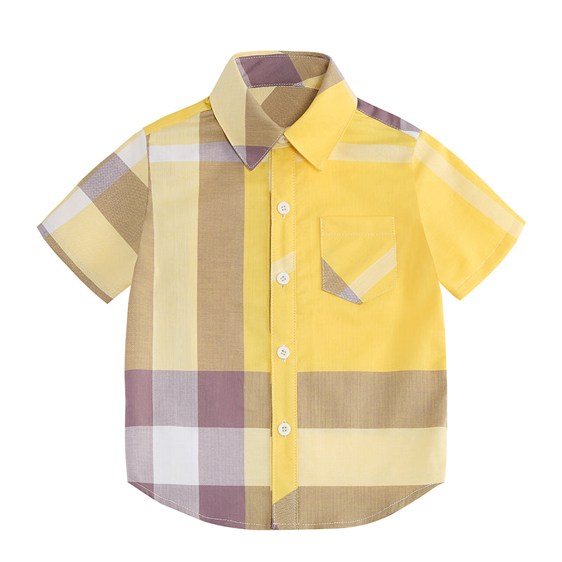 ONEAKIDS Baby & Toddler Tops YELLOW / 3T Boys' Short Sleeve Classic Plaid Shirt