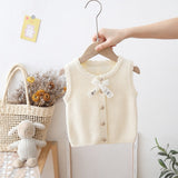 Bunny Tail Knit Girls Button Up Vest