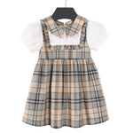 ONEAKIDS Baby & Toddler clothing Vintage Girls' Tartan Dress in Beige Plaid with White