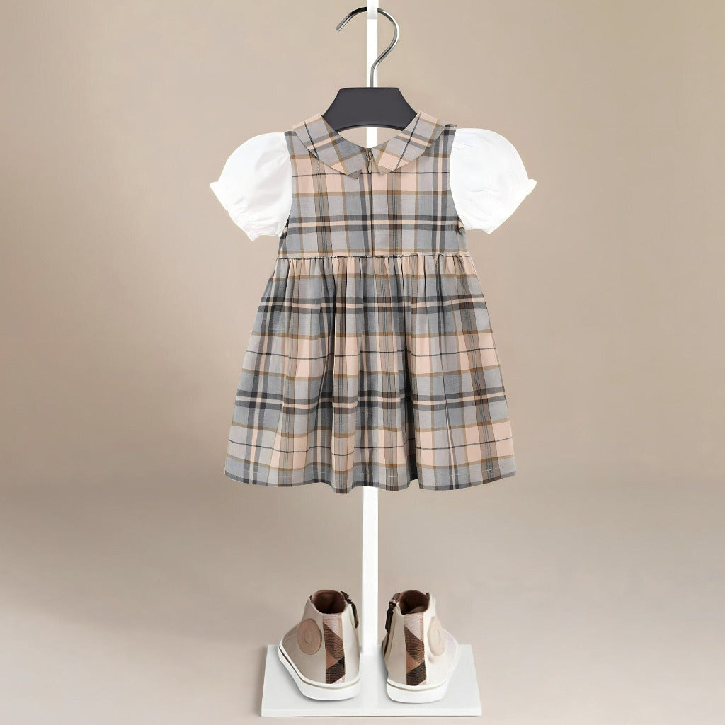 ONEAKIDS Baby & Toddler clothing Vintage Girls' Tartan Dress in Beige Plaid with White